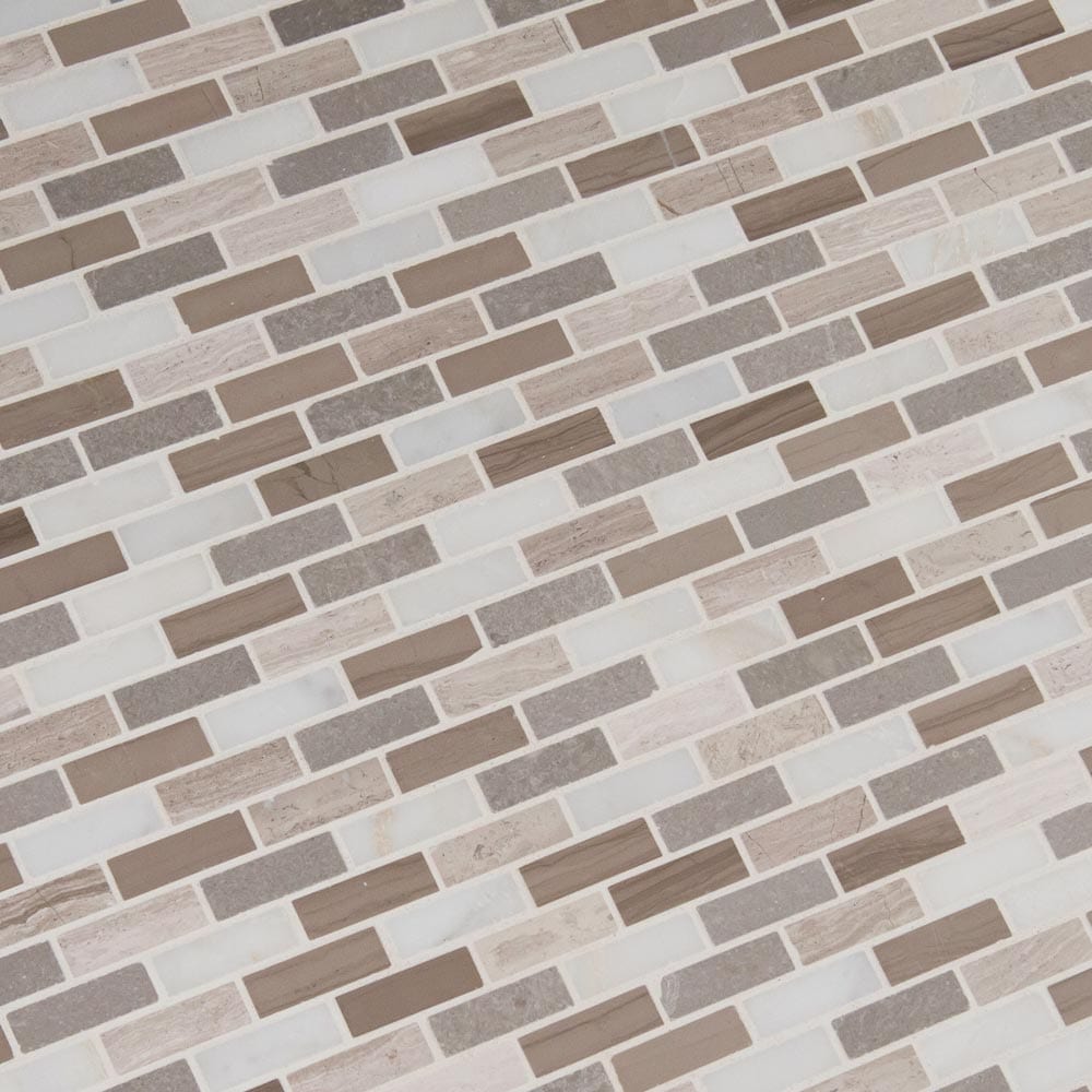 Arctic storm 12X12 honed marble mesh mounted mosaic tile SMOT-AS-10MM product shot multiple tiles angle view