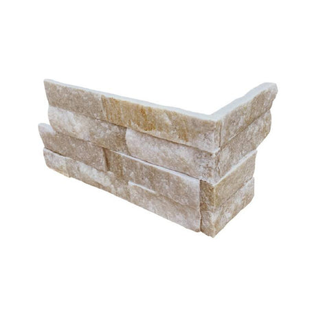 Arctic golden split face ledger corner 6X18 quartzite wall tile LPNLQARCGLD618COR product shot multiple tiles angle view