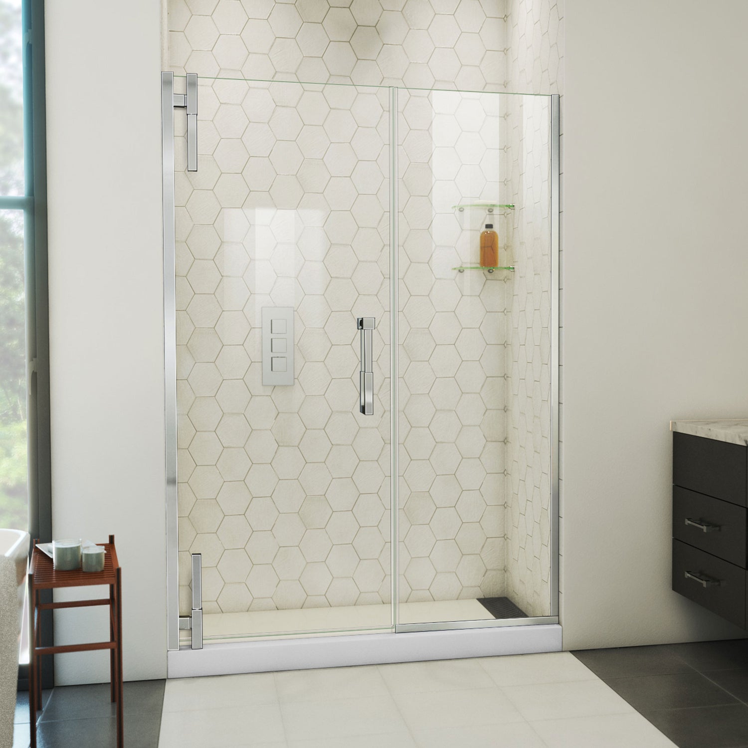 DreamLine Ascend 54-55 in. W x 72 in. H Frameless Pivot Shower Door in Chrome