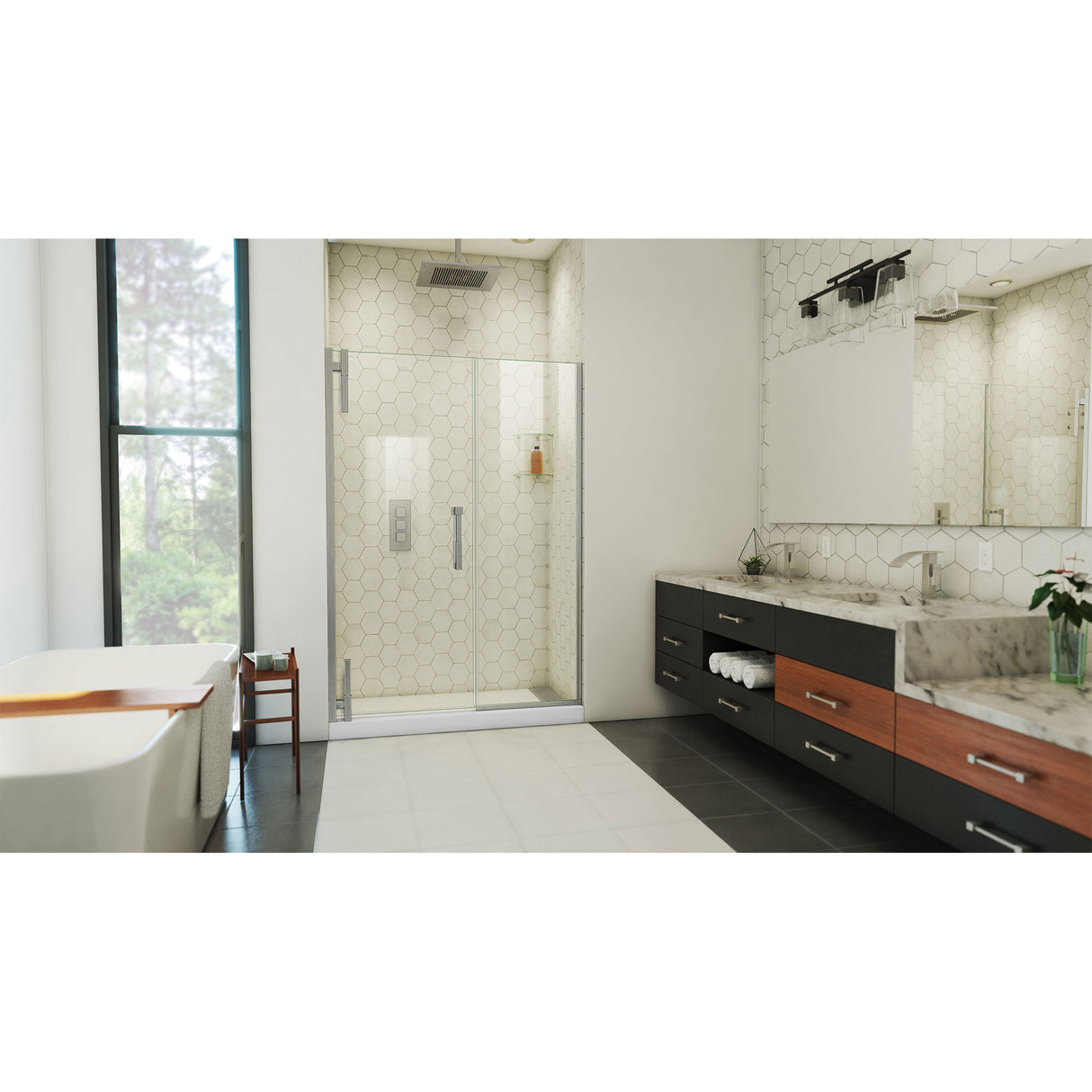 DreamLine Ascend 52 1/2-53 1/2 in. W x 72 in. H Frameless Pivot Shower Door in Brushed Nickel