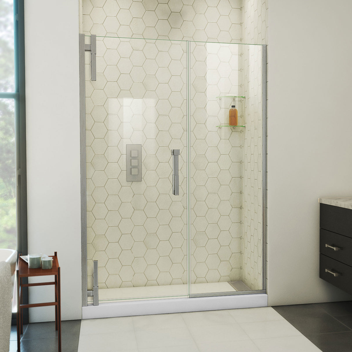 DreamLine Ascend 50-51 in. W x 72 in. H Frameless Pivot Shower Door in Brushed Nickel