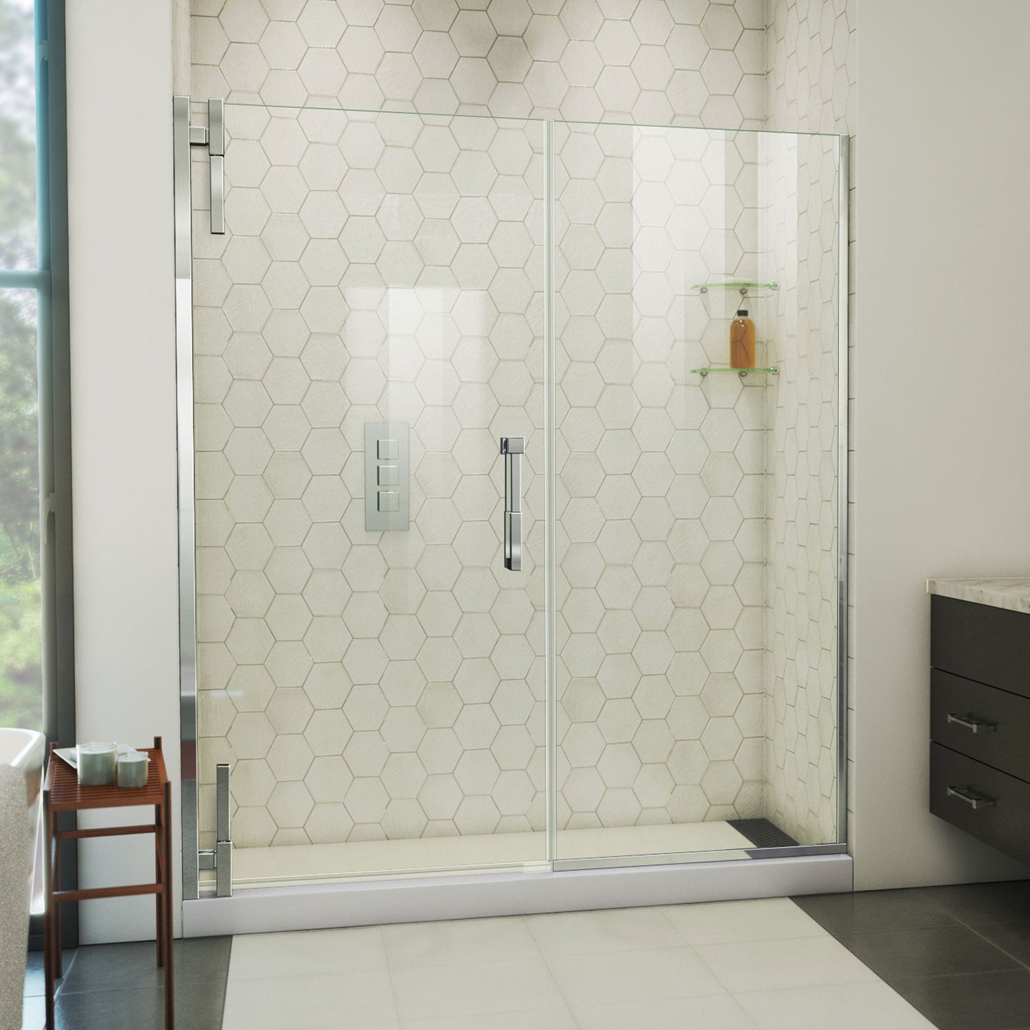 DreamLine Ascend 64-65 in. W x 72 in. H Frameless Pivot Shower Door in Chrome