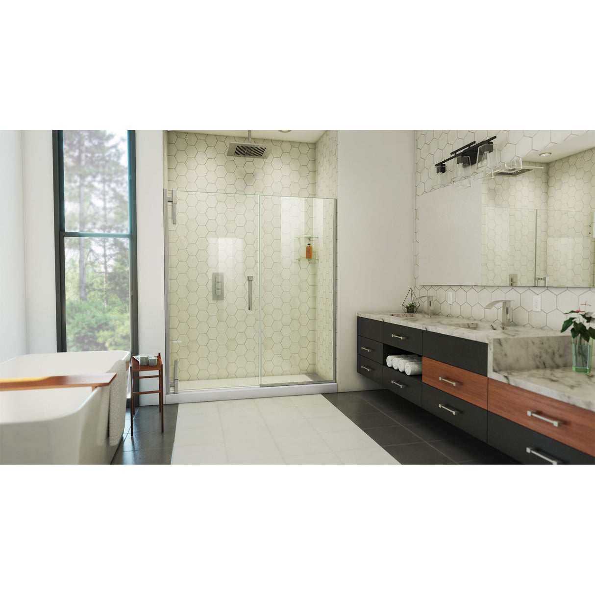 DreamLine Ascend 62-63 in. W x 72 in. H Frameless Pivot Shower Door in Brushed Nickel
