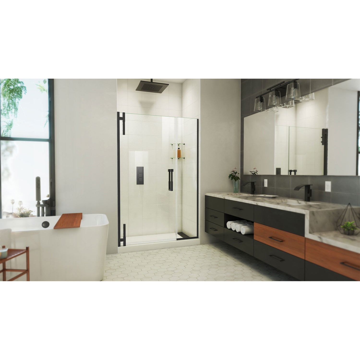 DreamLine Ascend 46 1/2-47 1/2 in. W x 72 in. H Frameless Pivot Shower Door in Satin Black