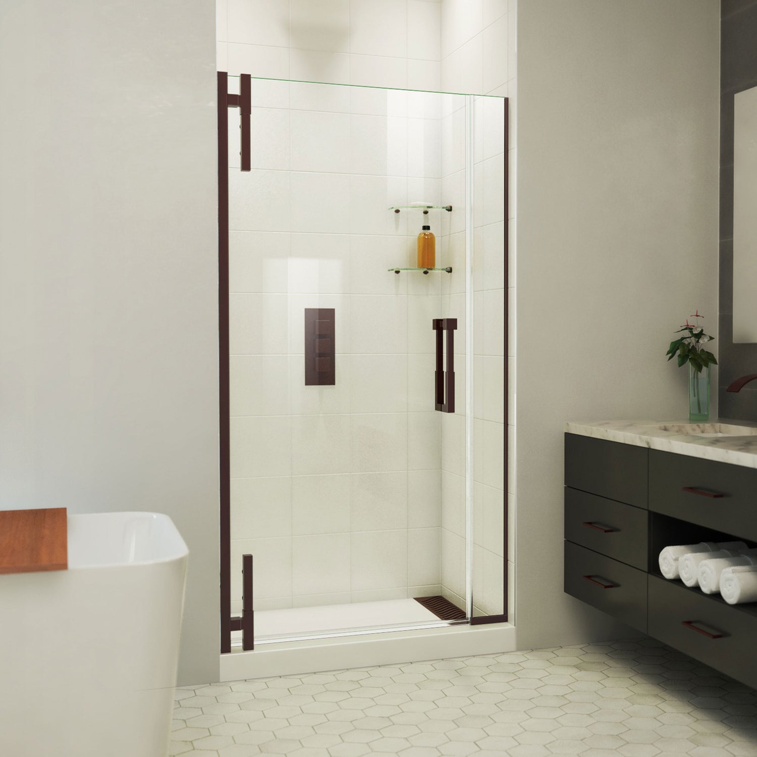 DreamLine Ascend 40-41 in. W x 72 in. H Frameless Pivot Shower Door in Oil Rubbed Bronze