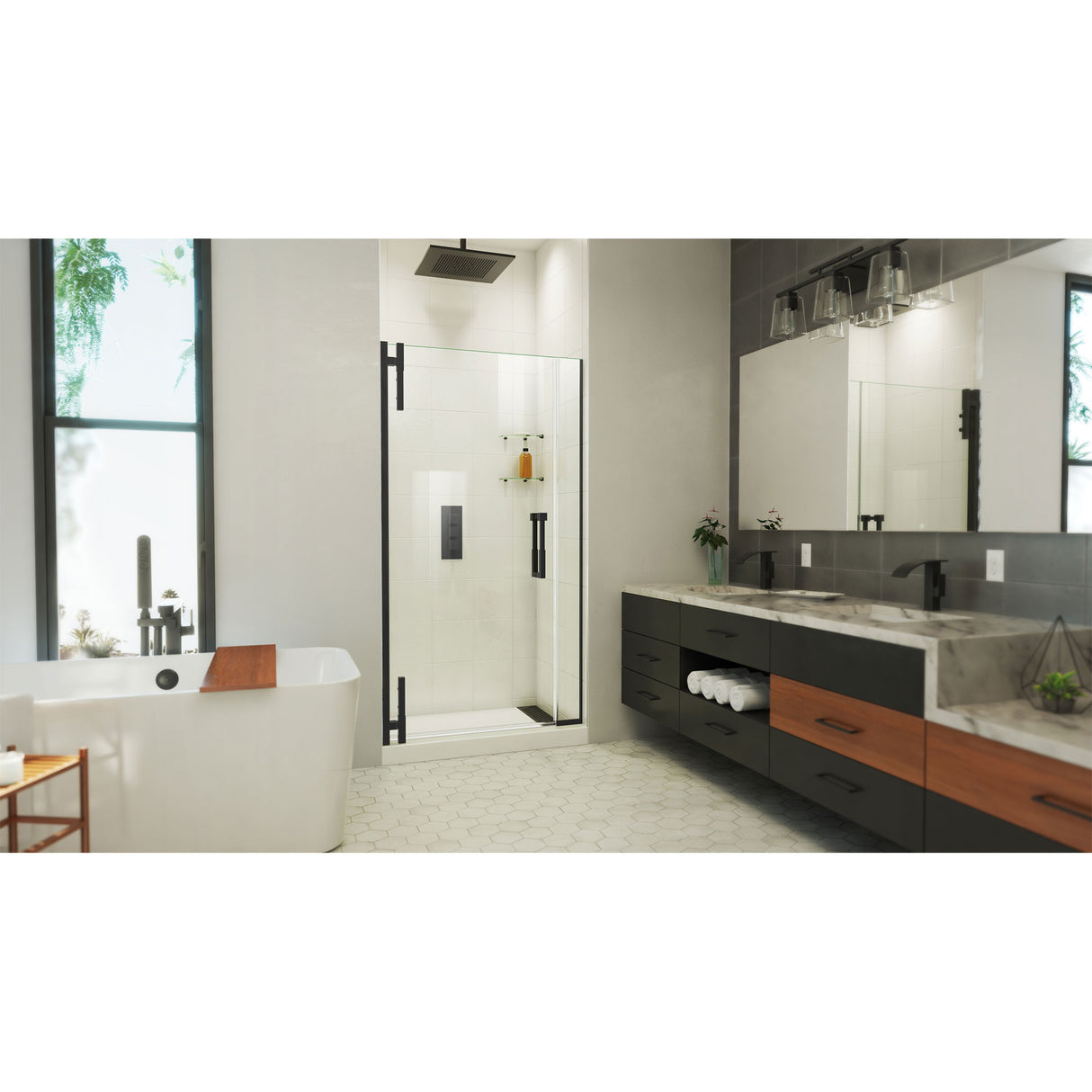 DreamLine Ascend 40-41 in. W x 72 in. H Frameless Pivot Shower Door in Satin Black