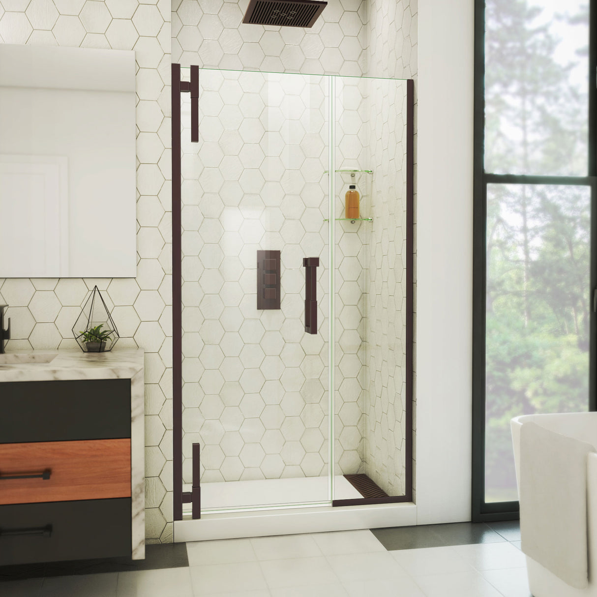 DreamLine Ascend 42-43 in. W x 72 in. H Frameless Pivot Shower Door in Oil Rubbed Bronze