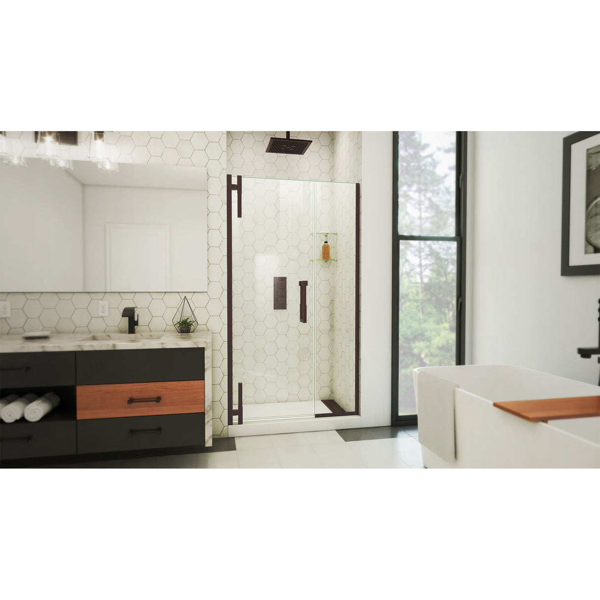 DreamLine Ascend 42-43 in. W x 72 in. H Frameless Pivot Shower Door in Oil Rubbed Bronze