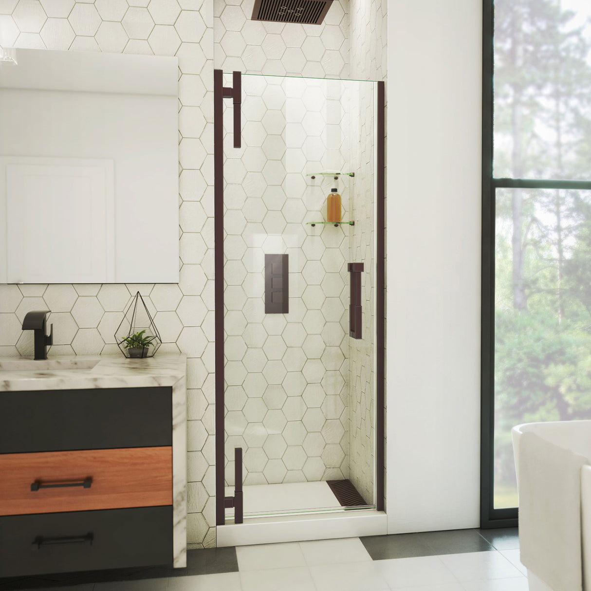 DreamLine Ascend 31 1/4-32 in. W x 72 in. H Frameless Pivot Shower Door in Oil Rubbed Bronze