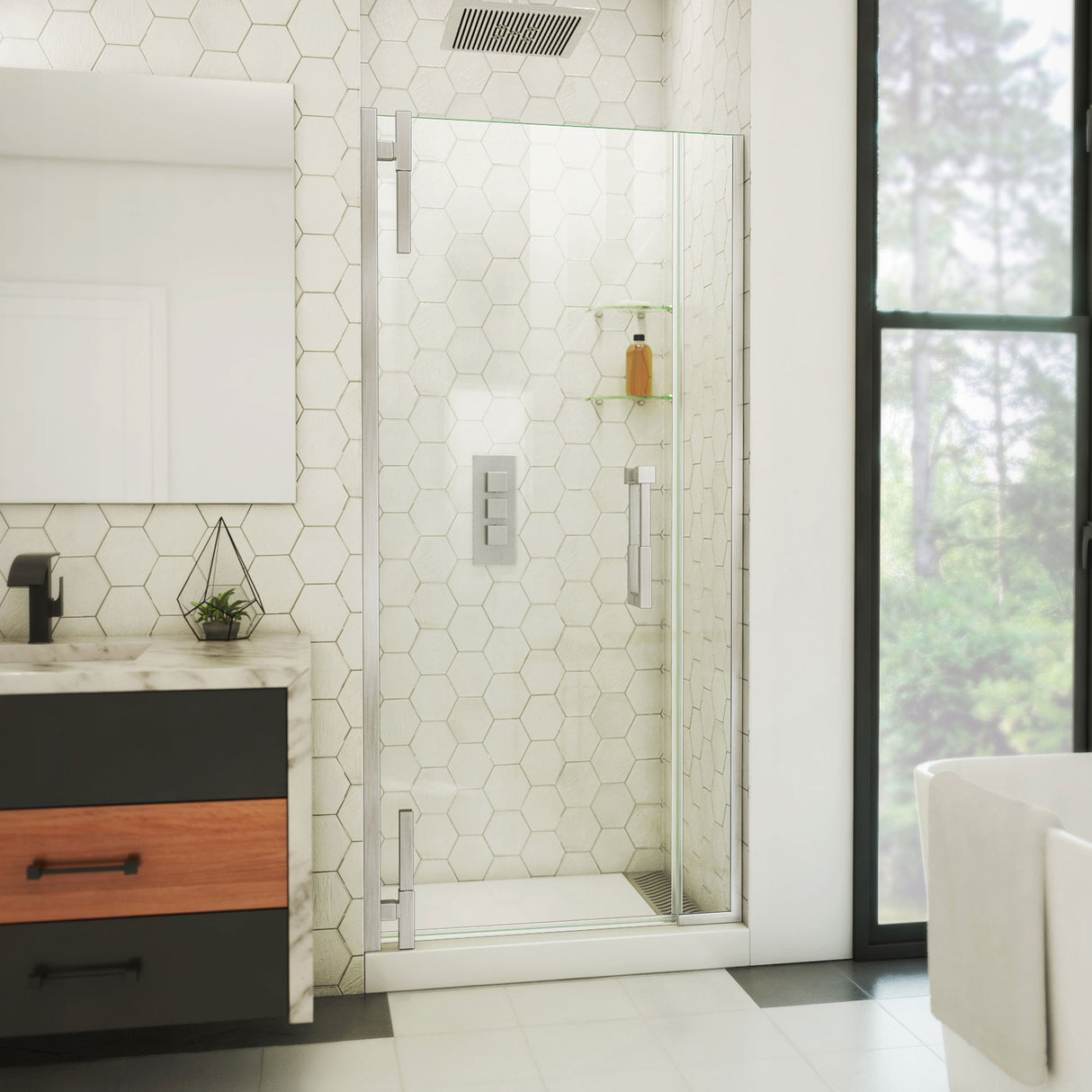 DreamLine Ascend 32-33 in. W x 72 in. H Frameless Pivot Shower Door in Brushed Nickel