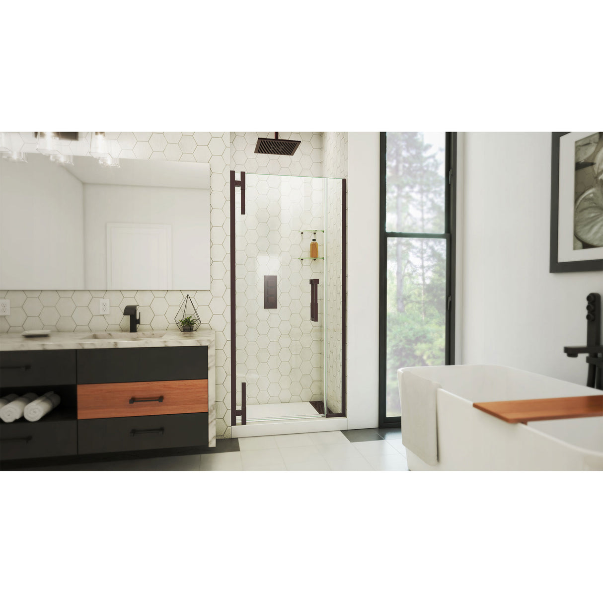 DreamLine Ascend 34 1/2-35 1/2 in. W x 72 in. H Frameless Pivot Shower Door in Oil Rubbed Bronze