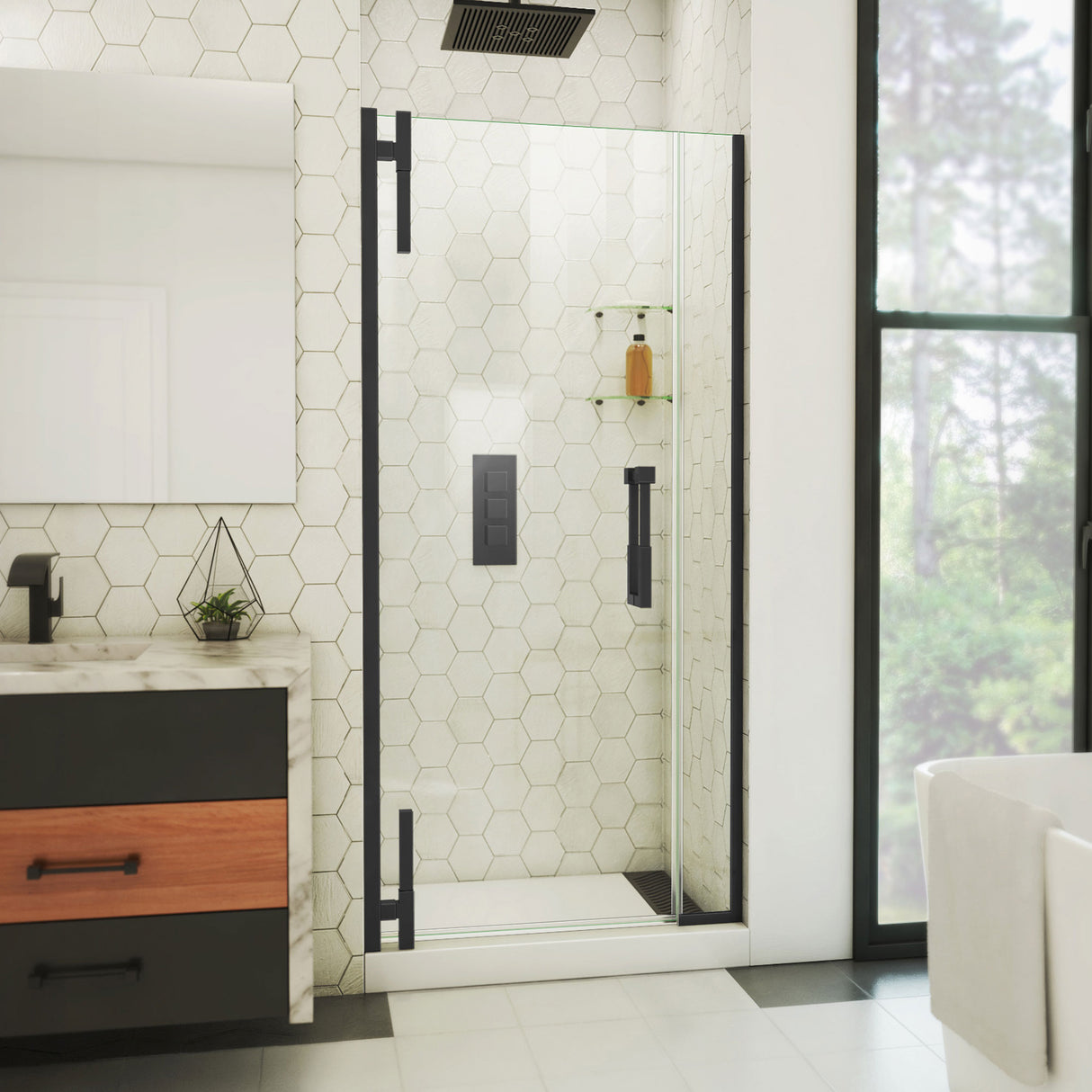 DreamLine Ascend 32 1/2-33 1/2 in. W x 72 in. H Frameless Pivot Shower Door in Satin Black