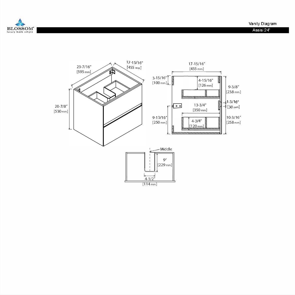 Blossom Assisi 24" Vanity - Eco-Friendly Minimalism with Soft-Closing Drawers