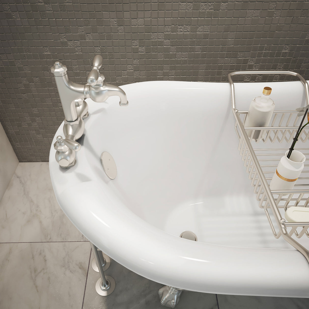 DreamLine Atlantic 61 in. L x 28 in. H Acrylic Freestanding Bathtub with Brushed Nickel Finish