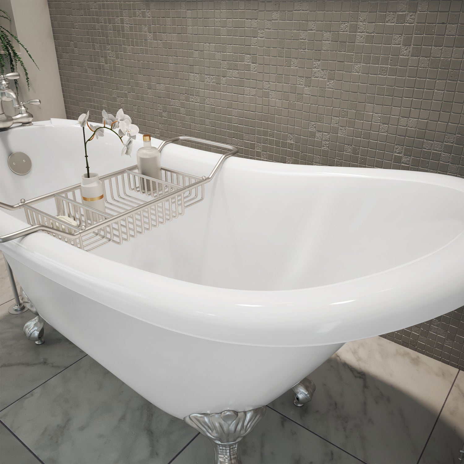 DreamLine Atlantic 61 in. L x 28 in. H Acrylic Freestanding Bathtub with Brushed Nickel Finish