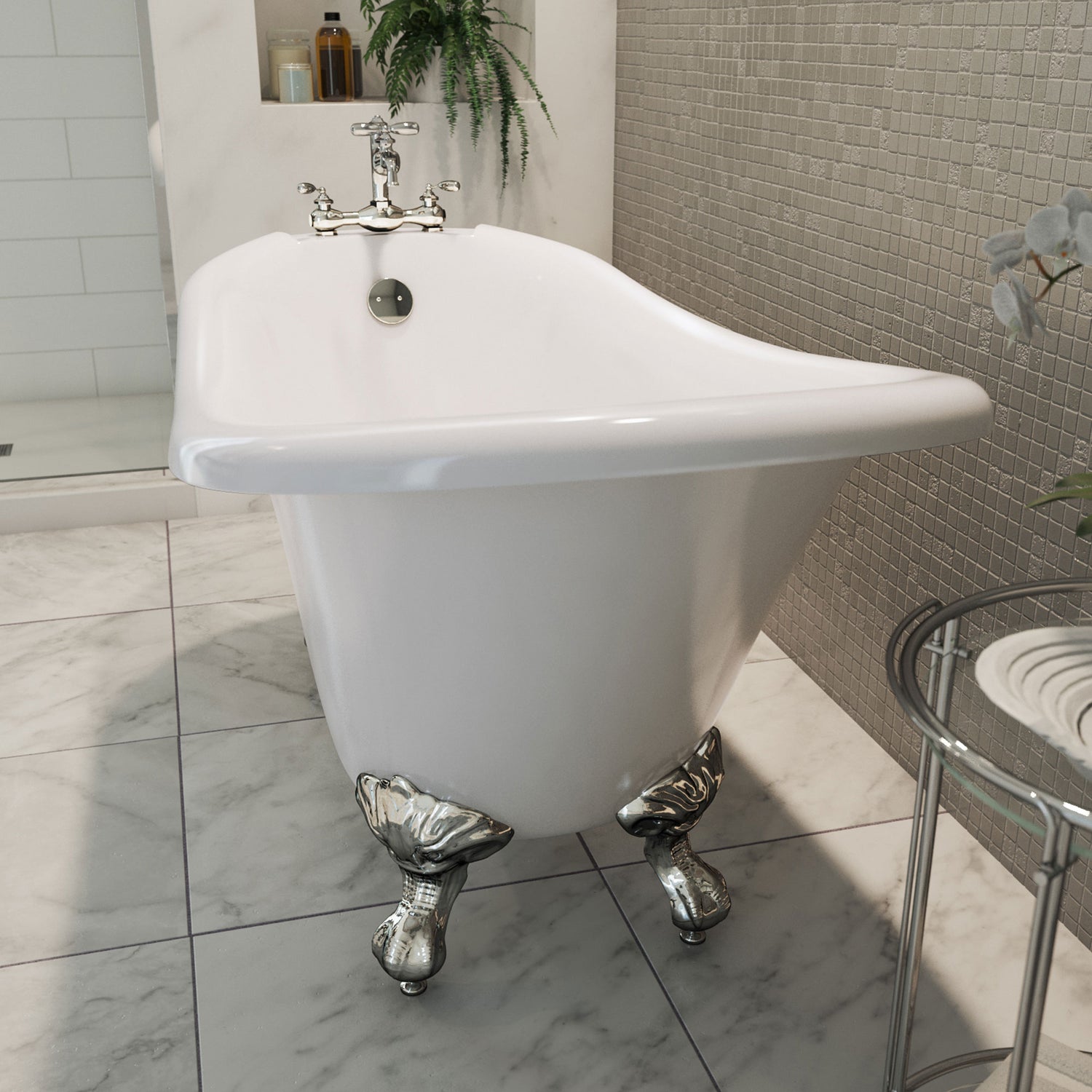 DreamLine Atlantic 61 in. L x 28 in. H Acrylic Freestanding Bathtub with Chrome Finish