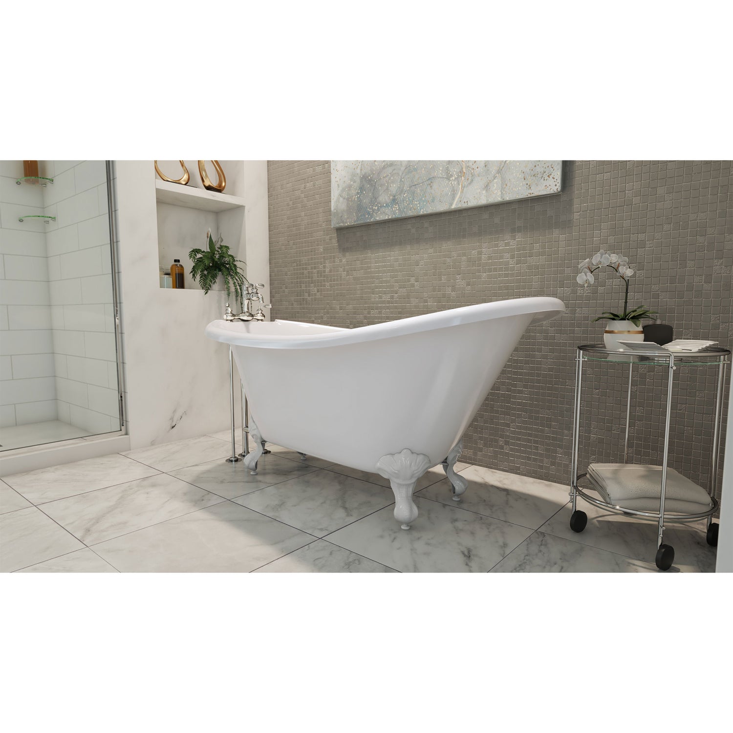 DreamLine Atlantic 61 in. L x 28 in. H Acrylic Freestanding Bathtub with White Finish