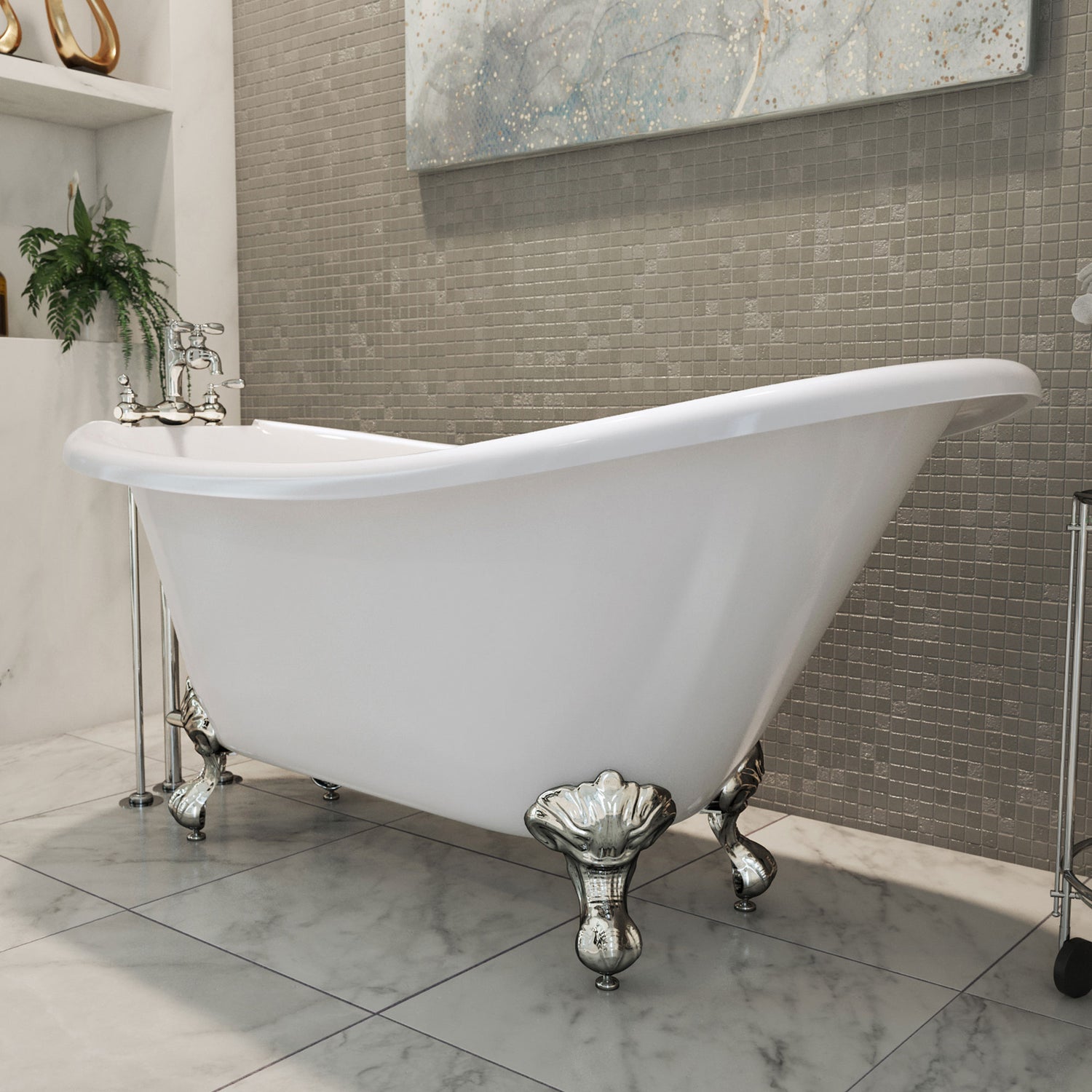 DreamLine Atlantic 61 in. L x 28 in. H Acrylic Freestanding Bathtub with Chrome Finish