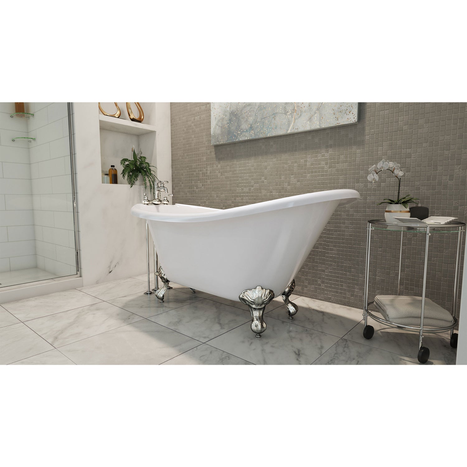 DreamLine Atlantic 61 in. L x 28 in. H Acrylic Freestanding Bathtub with Chrome Finish