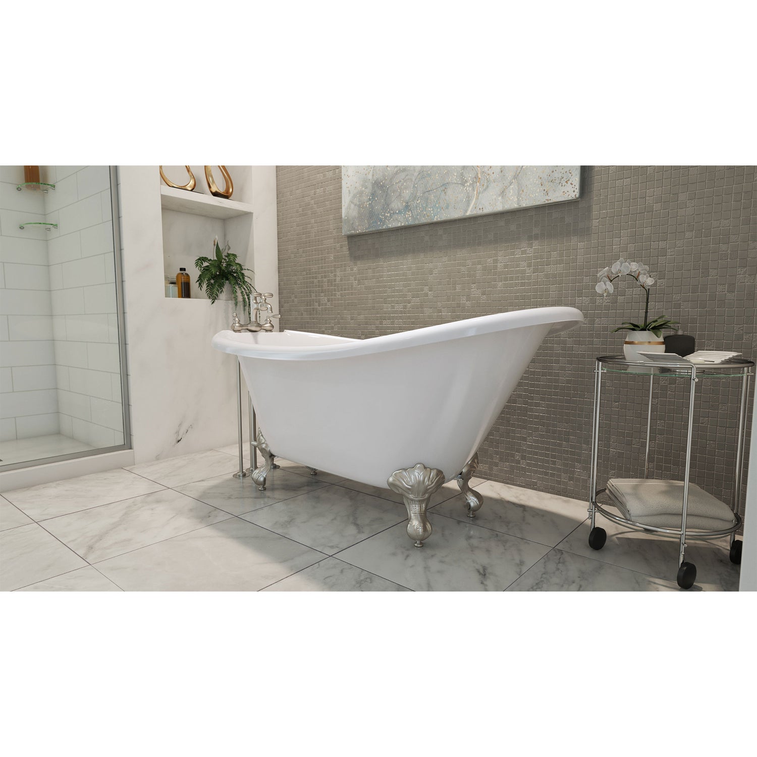 DreamLine Atlantic 61 in. L x 28 in. H Acrylic Freestanding Bathtub with Brushed Nickel Finish
