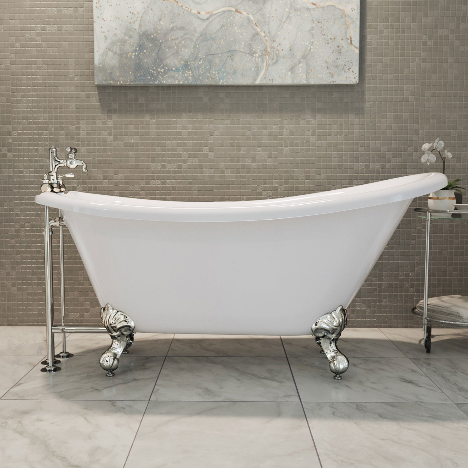 DreamLine Atlantic 61 in. L x 28 in. H Acrylic Freestanding Bathtub with Chrome Finish