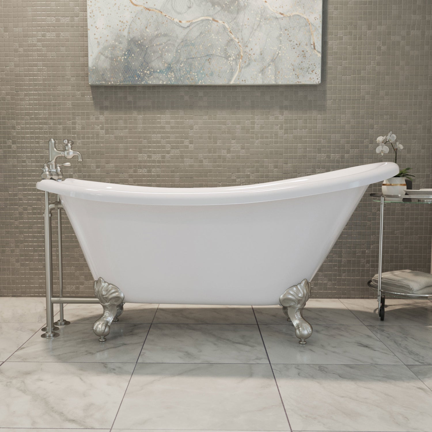 DreamLine Atlantic 61 in. L x 28 in. H Acrylic Freestanding Bathtub with Brushed Nickel Finish