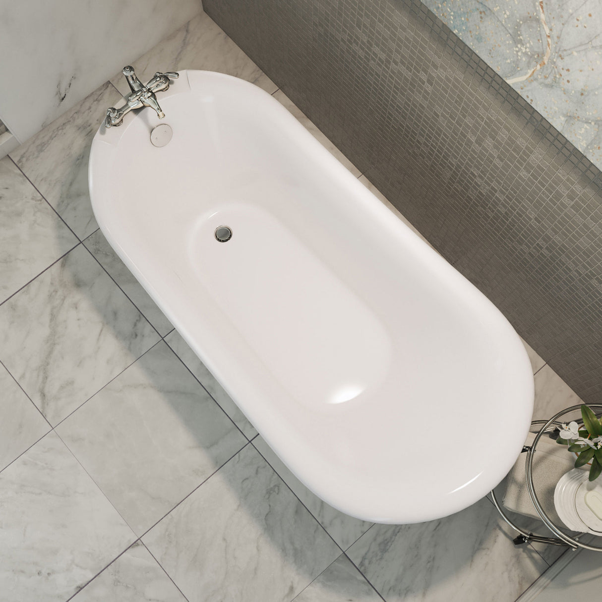 DreamLine Atlantic 61 in. L x 28 in. H Acrylic Freestanding Bathtub with White Finish