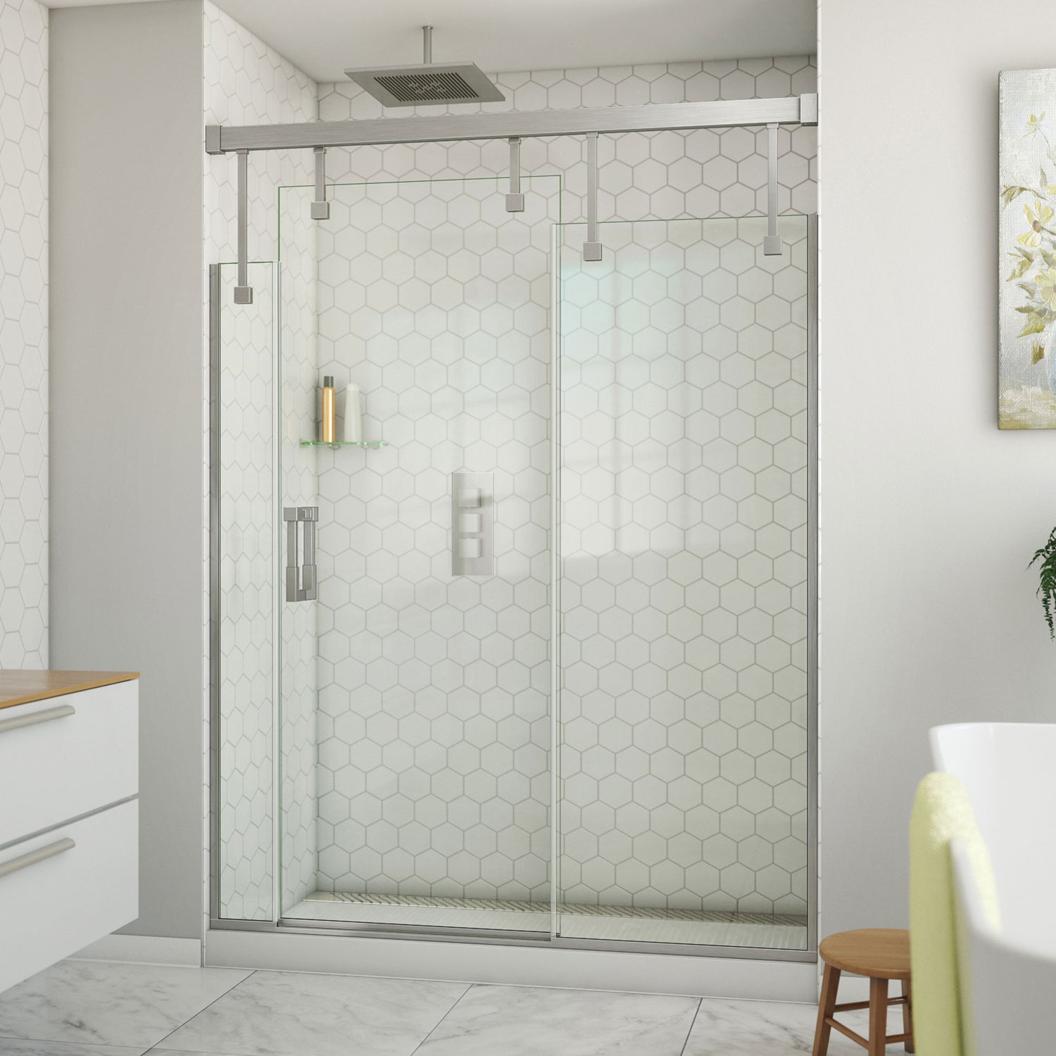 DreamLine Avenue 56-60 in. W x 79 in. H Semi-Frameless Sliding Shower Door in Brushed Nickel