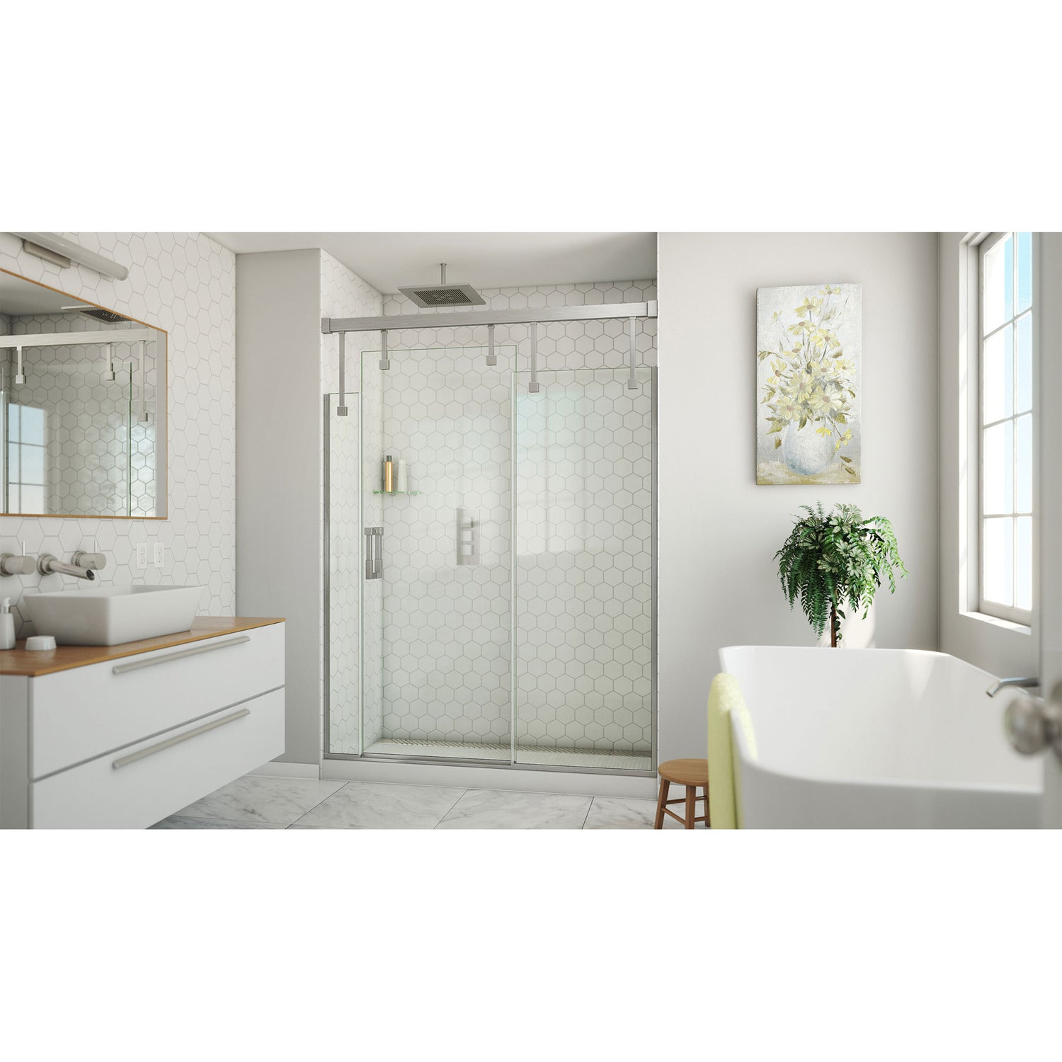 DreamLine Avenue 56-60 in. W x 79 in. H Semi-Frameless Sliding Shower Door in Brushed Nickel