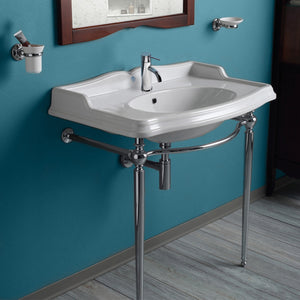 Britannia Large Rectangular Sink Console with Front Towel Bar and Single Faucet Hole Drill