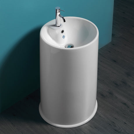 Britannia Freestanding Cylindrical Shaped Bathroom Basin with Single Faucet Hole Drill