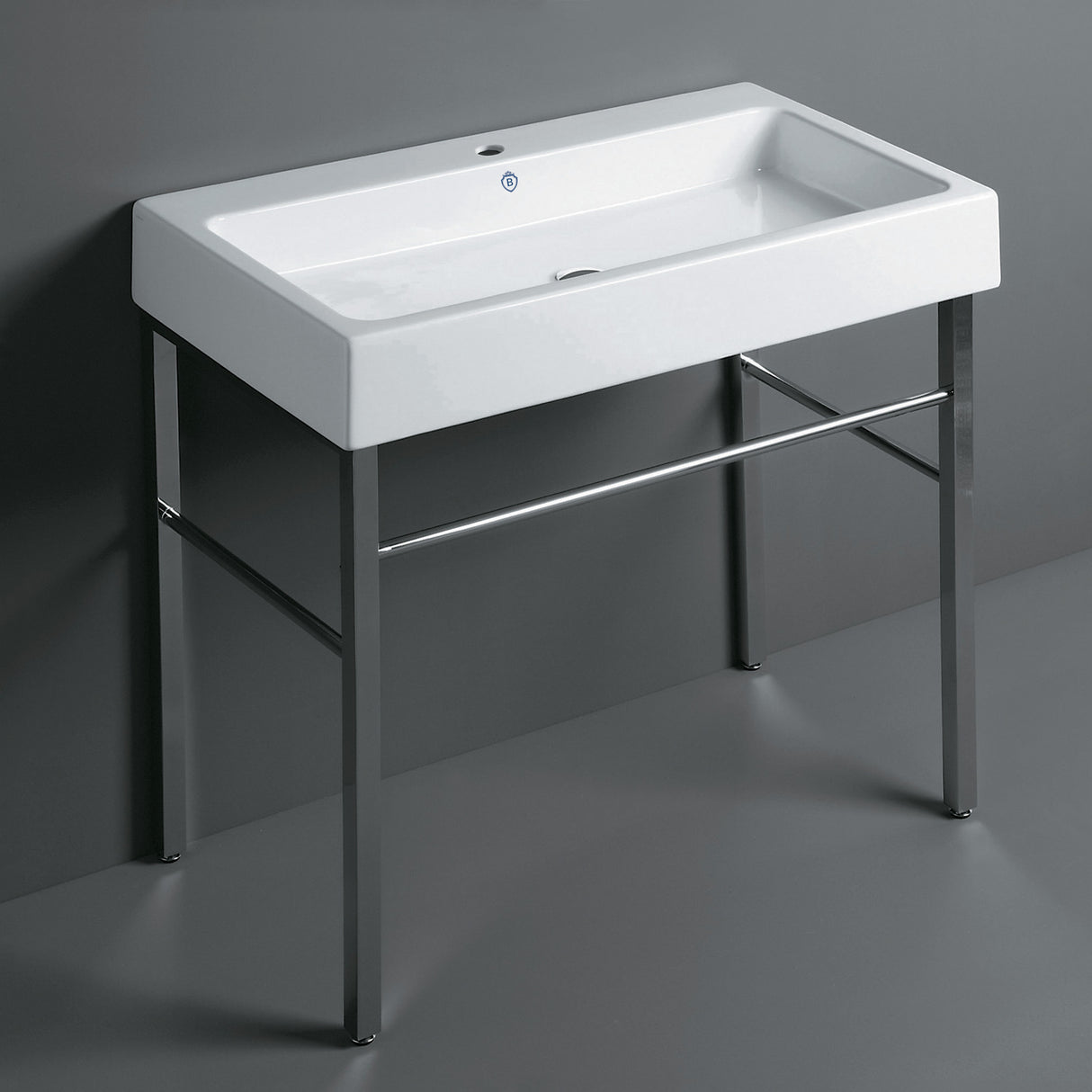 Britannia Large Rectangular Sink Console with Front Towel Bar and Single Faucet Hole Drill