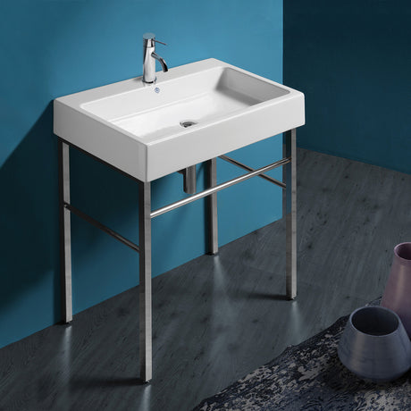 Britannia Large Rectangular Sink Console with Front Towel Bar and Single Faucet Hole Drill