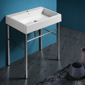 Britannia Large Rectangular Sink Console with Front Towel Bar and Single Faucet Hole Drill