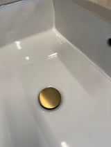 36" Navy Vanity Set with Tan Marble Vanity Top with Brass Widespread Faucet