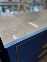 36" Navy Vanity Set with Marble Vanity Top with Brass Widespread Faucet