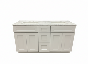 Cab-Tech 60" Double Vanity Suite – White with Custom Marble Top – Floor Model