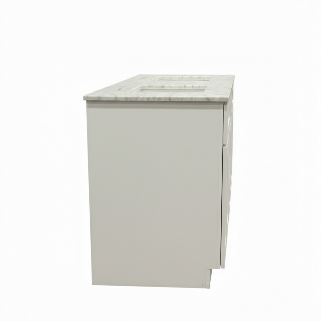 Cab-Tech 60" Double Vanity Suite – White with Custom Marble Top – Floor Model