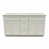 Cab-Tech 60" Double Vanity Suite – White with Custom Marble Top – Floor Model