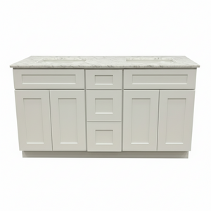 Cab-Tech 60" Double Vanity Suite – White with Custom Marble Top – Floor Model