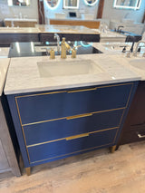 36" Navy Vanity Set with Marble Vanity Top with Brass Widespread Faucet