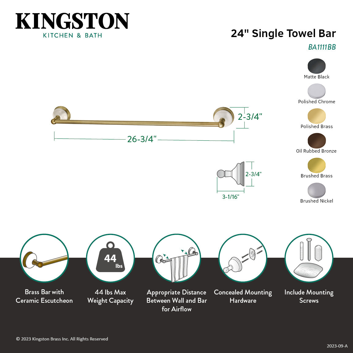 Victorian BA1111SN 24-Inch Towel Bar, Brushed Nickel