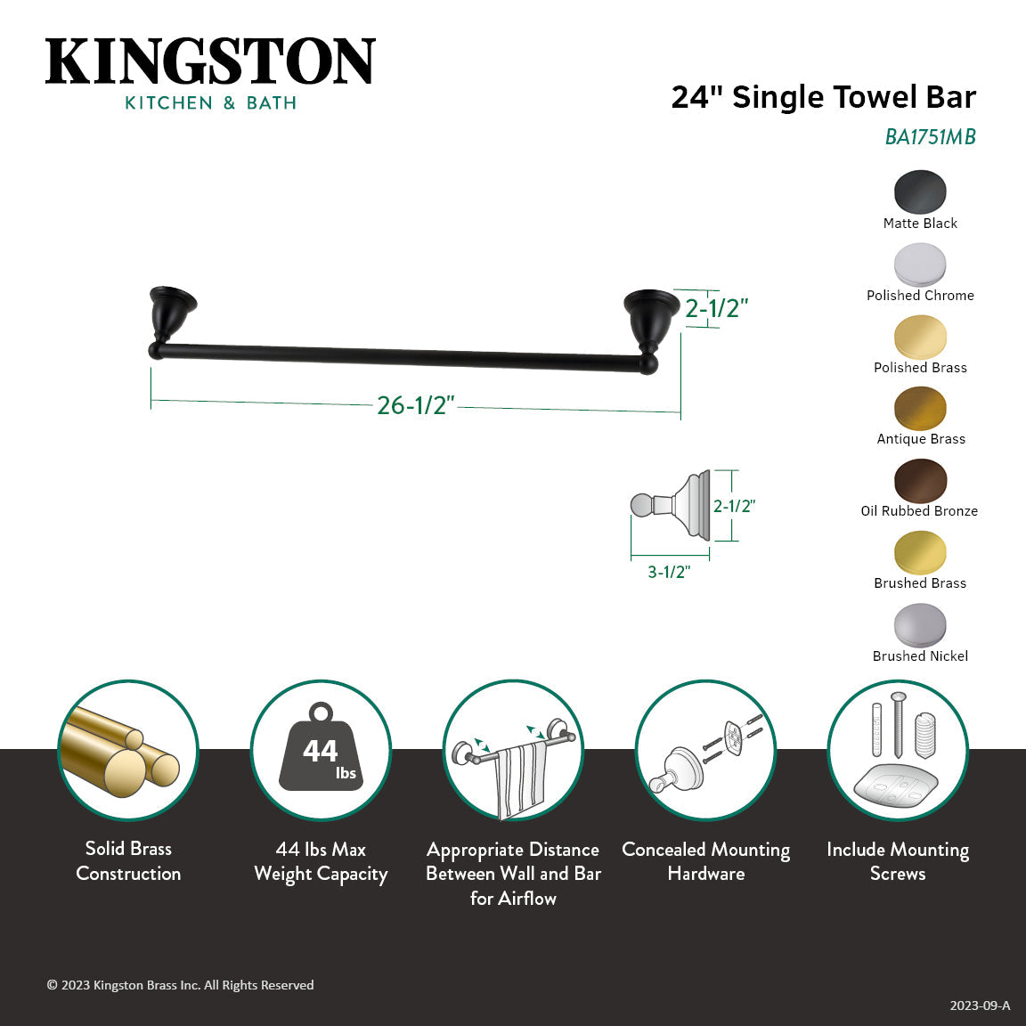 Heritage BA1751AB 24-Inch Towel Bar, Antique Brass