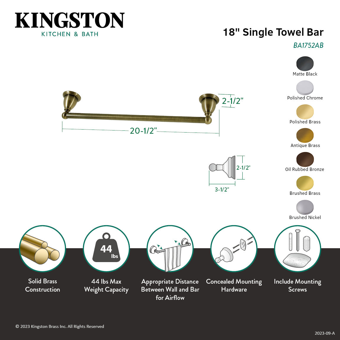 Heritage BA1752PB 18-Inch Towel Bar, Polished Brass