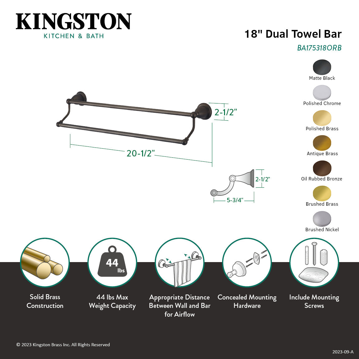 Heritage BA175318BB 18-Inch Dual Towel Bar, Brushed Brass