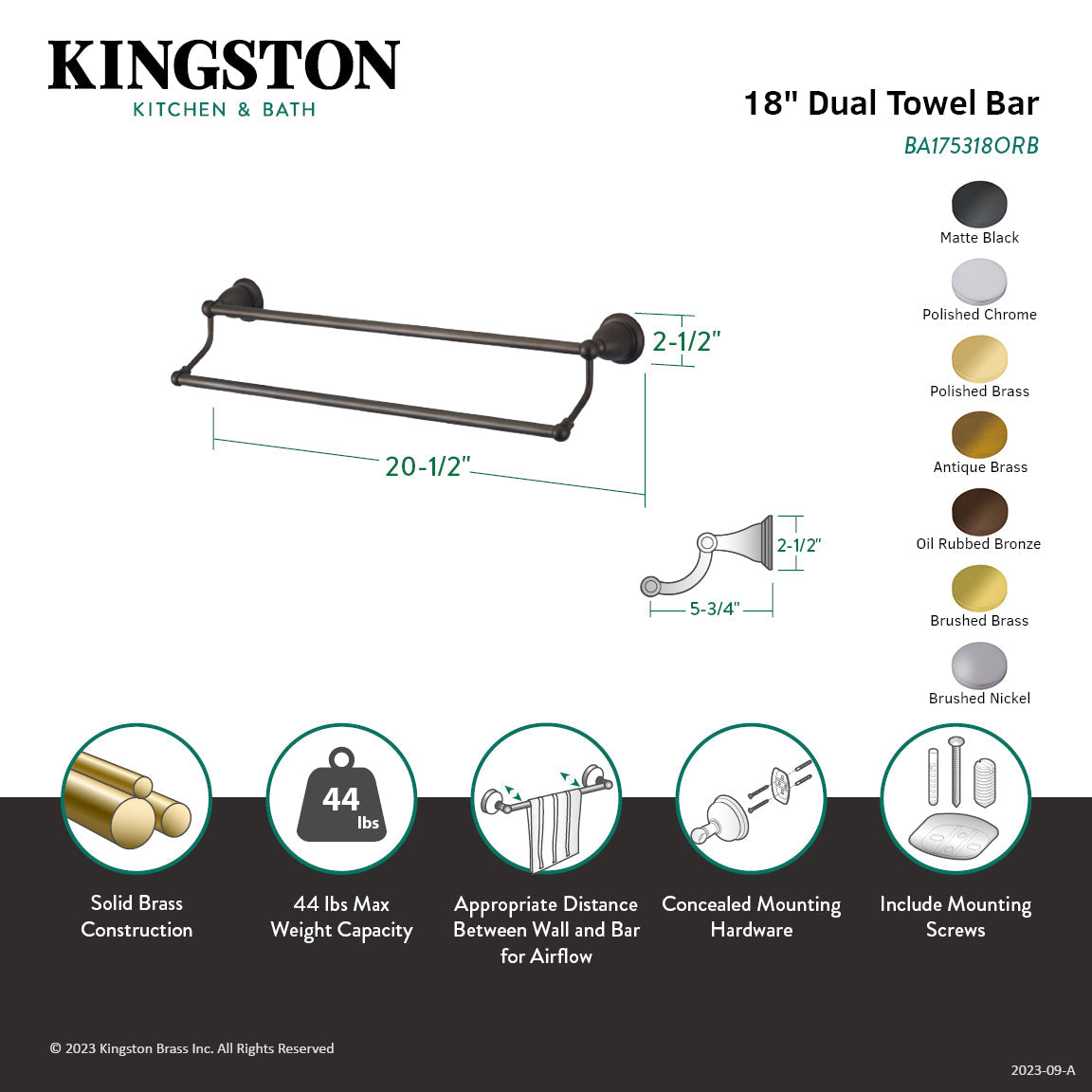 Heritage BA175318SN 18-Inch Dual Towel Bar, Brushed Nickel