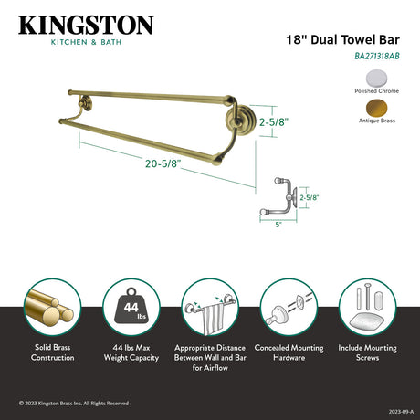 Milano BA271318C 18-Inch Dual Towel Bar, Polished Chrome