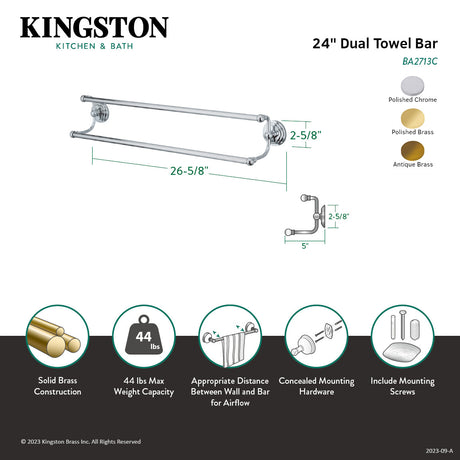 Milano BA2713PB 24-Inch Dual Towel Bar, Polished Brass