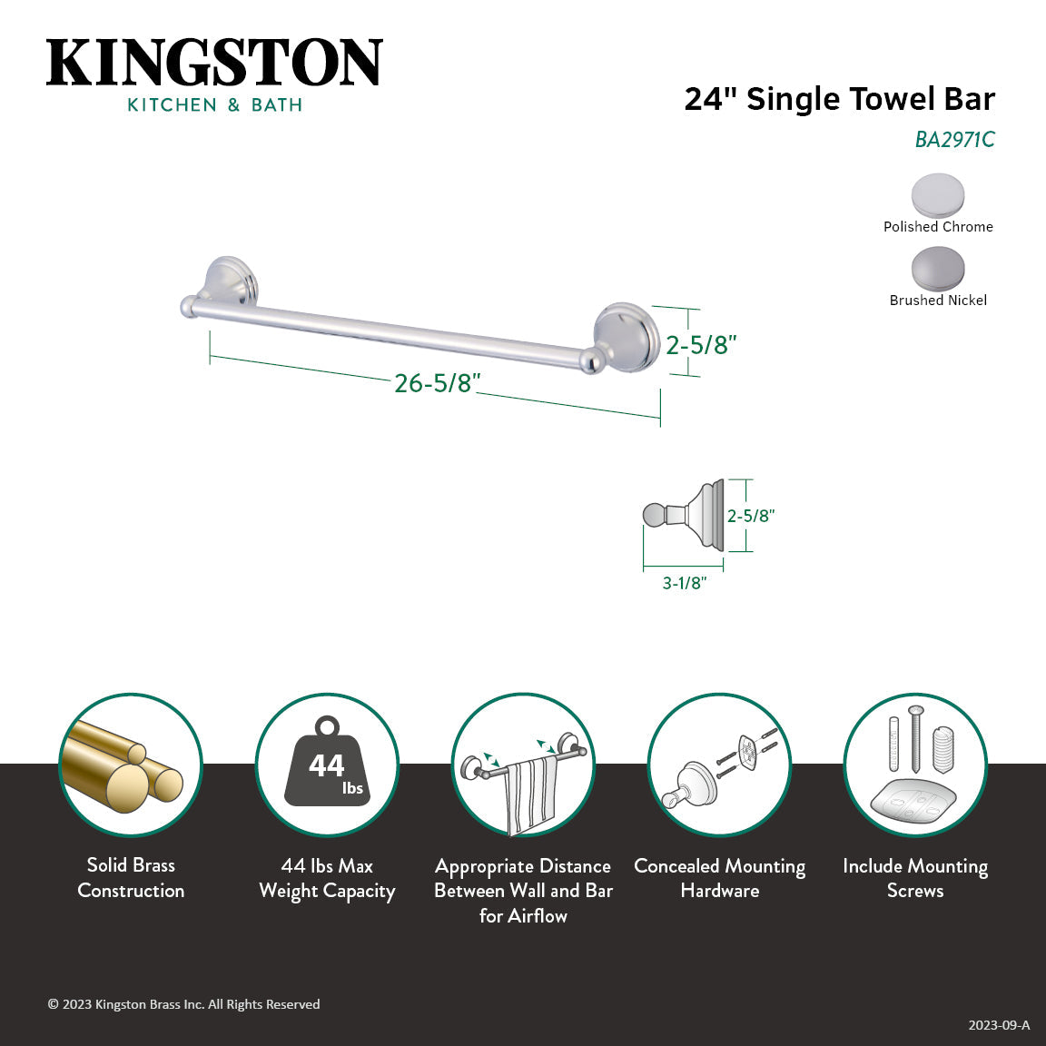 Governor BA2971SN 24-Inch Towel Bar, Brushed Nickel