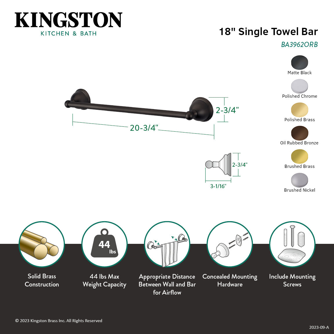 Restoration BA3962BB 18-Inch Towel Bar, Brushed Brass